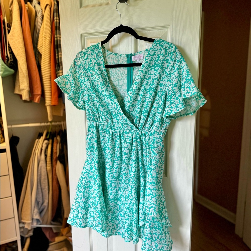 Pink Lily Teal Floral Mini Dress
